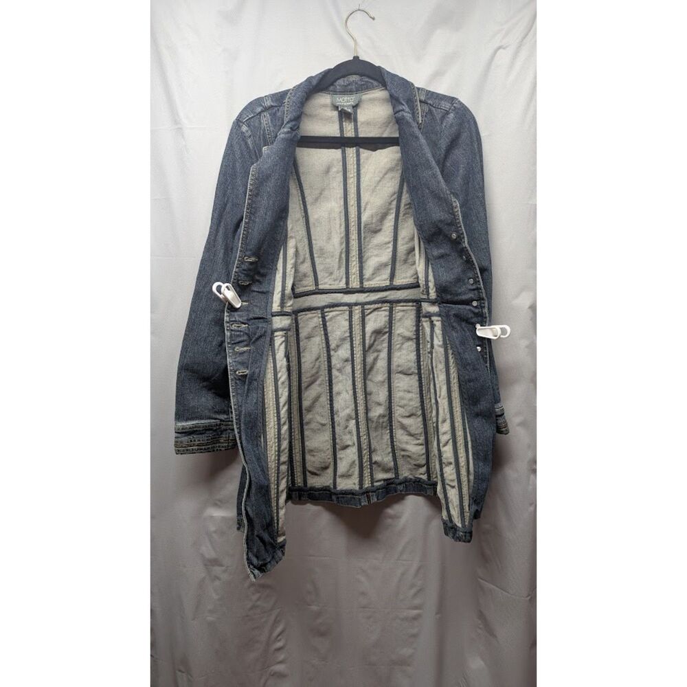Motto Womens MED Y2K Denim Duster Jacket Long Fitted Jean Coat Utility Stretch